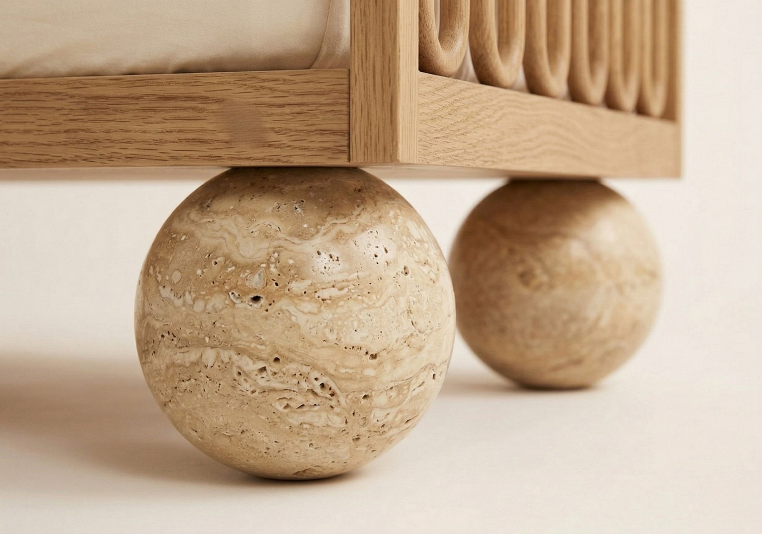 Emperador marble leg detail — The Lune Bed